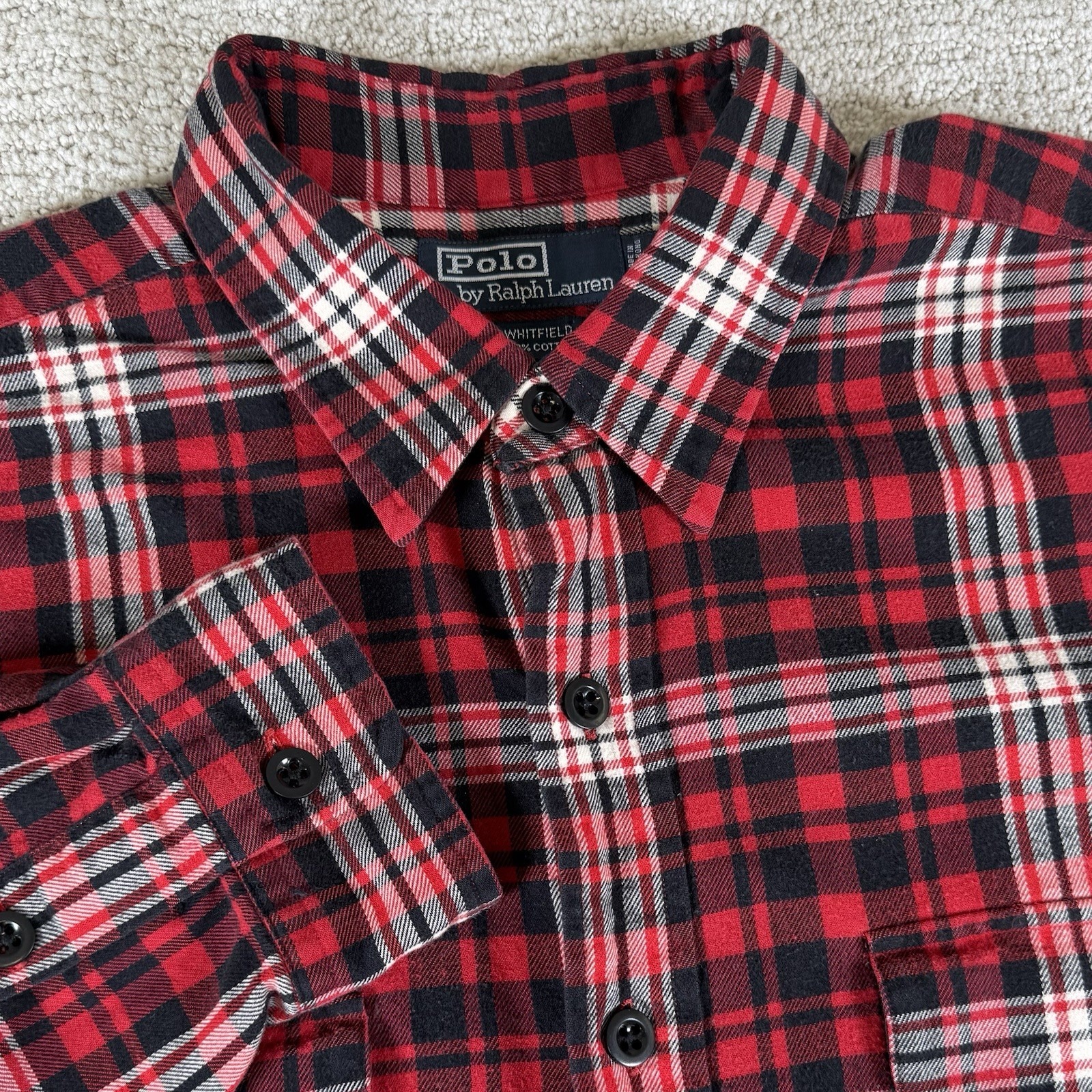 Polo Ralph Lauren Mens Xl Whitfield Red Plaid Two Pocket Flannel Button Up Shirt